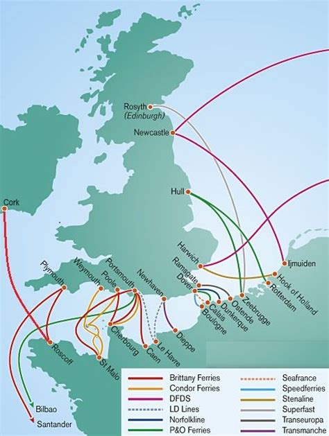 cross channel ferry routes map.